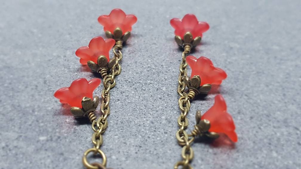 Flower Earrings, Hypoallergenic Ear Wires, Red Earrings, Boho Jewelry, Simple Vintage Earrings