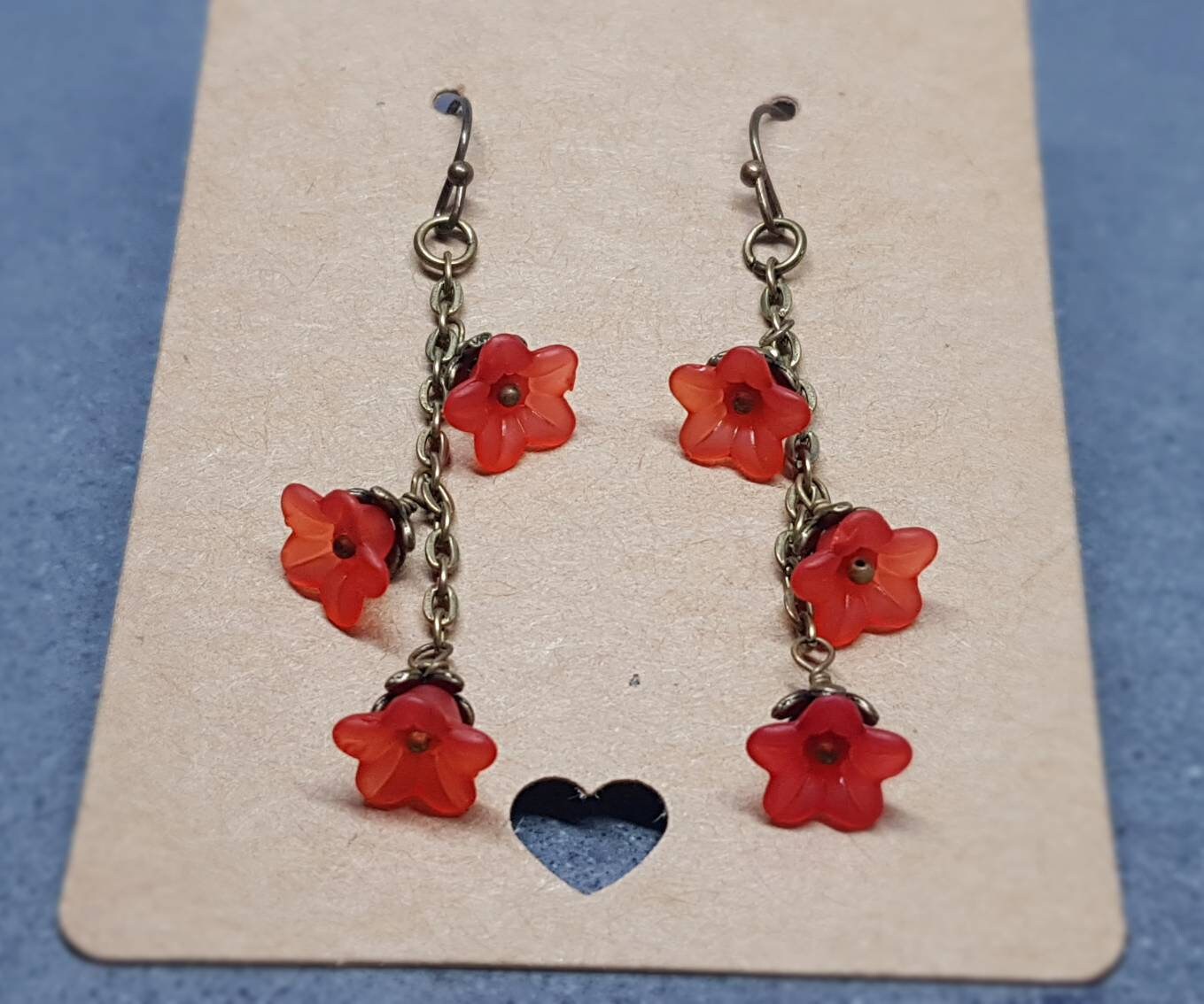 Flower Earrings, Hypoallergenic Ear Wires, Red Earrings, Boho Jewelry, Simple Vintage Earrings