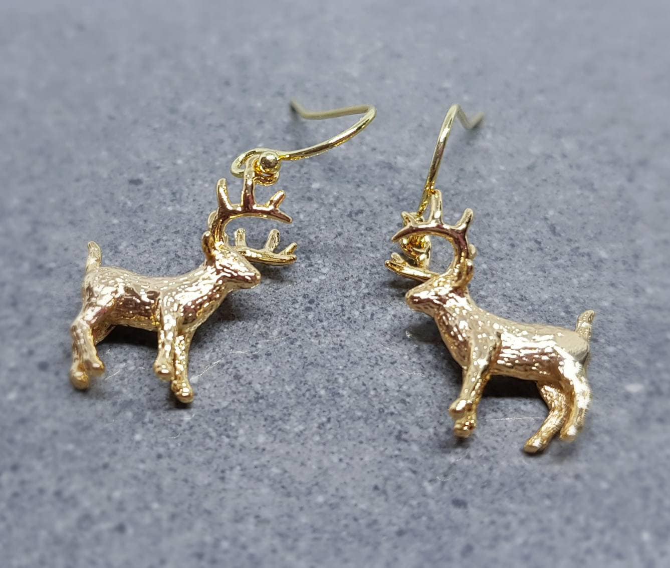 Reindeer Earrings, Hypoallergenic Ear Wires, Gold Reindeer Earrings, Christmas Earrings, Festive Earrings