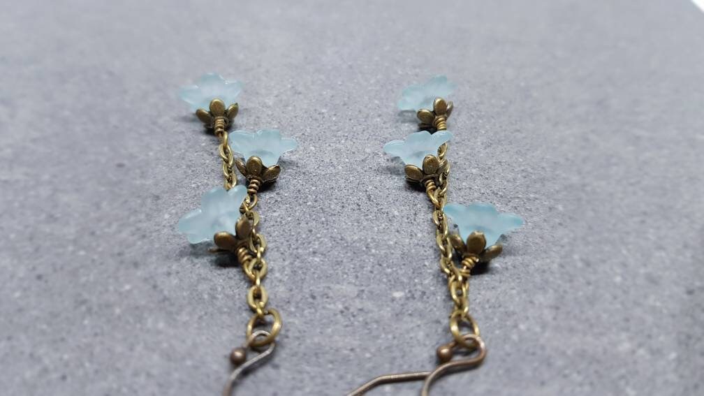 Flower Earrings, Hypoallergenic Ear Wires, Blue/Teal Earrings, Boho Jewelry, Simple Vintage Earrings