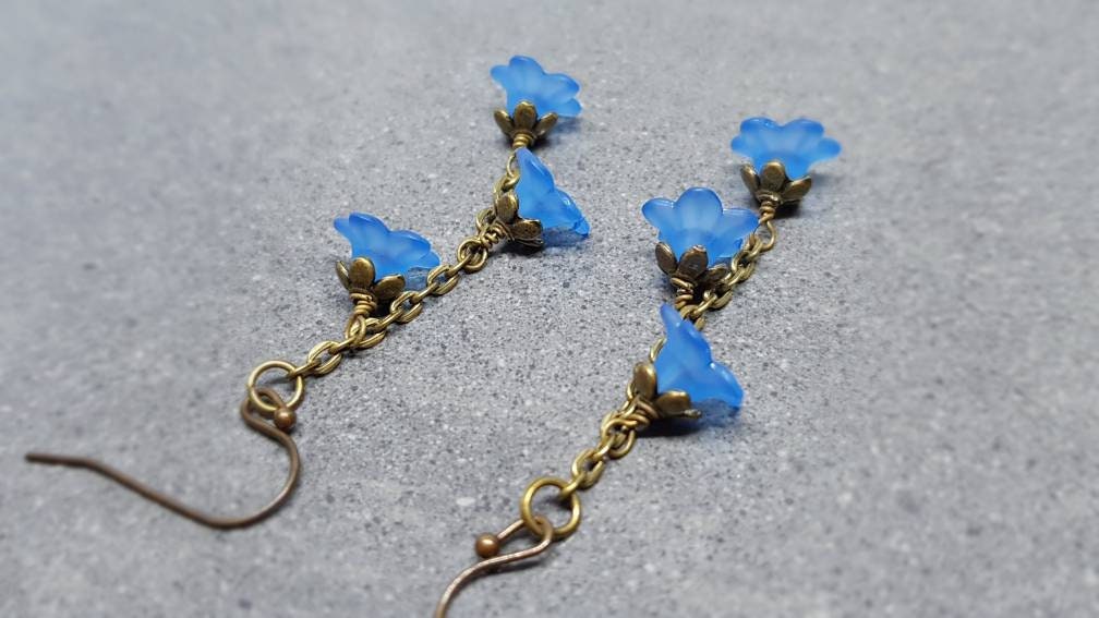 Flower Earrings, Hypoallergenic Ear Wires, Royal Blue Earrings, Boho Jewelry, Simple Vintage Earrings