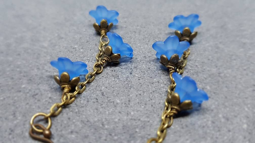 Flower Earrings, Hypoallergenic Ear Wires, Royal Blue Earrings, Boho Jewelry, Simple Vintage Earrings