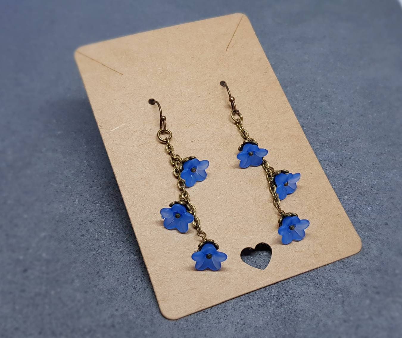 Flower Earrings, Hypoallergenic Ear Wires, Royal Blue Earrings, Boho Jewelry, Simple Vintage Earrings