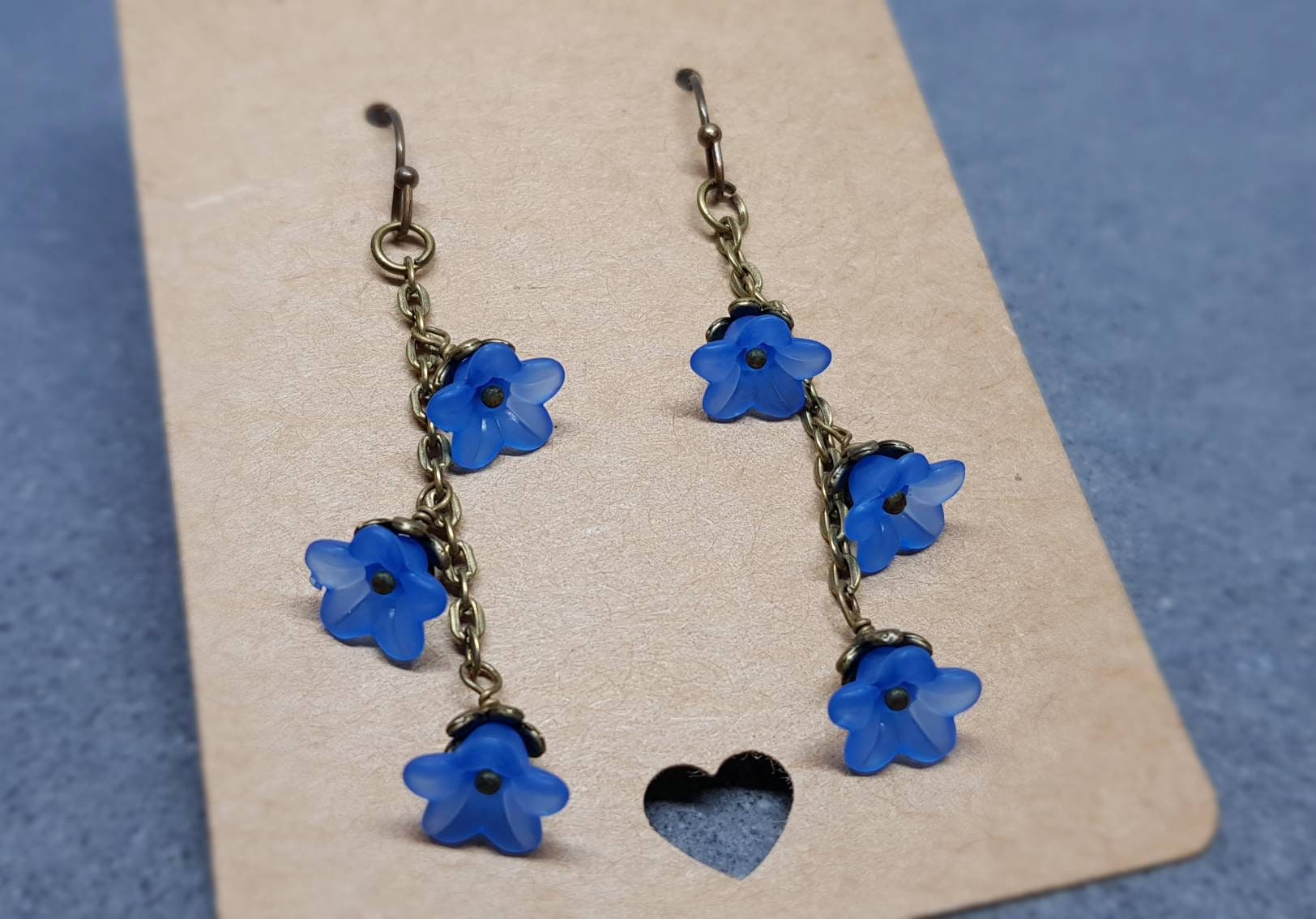 Flower Earrings, Hypoallergenic Ear Wires, Royal Blue Earrings, Boho Jewelry, Simple Vintage Earrings
