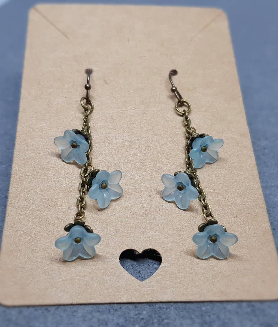Flower Earrings, Hypoallergenic Ear Wires, Blue/Teal Earrings, Boho Jewelry, Simple Vintage Earrings