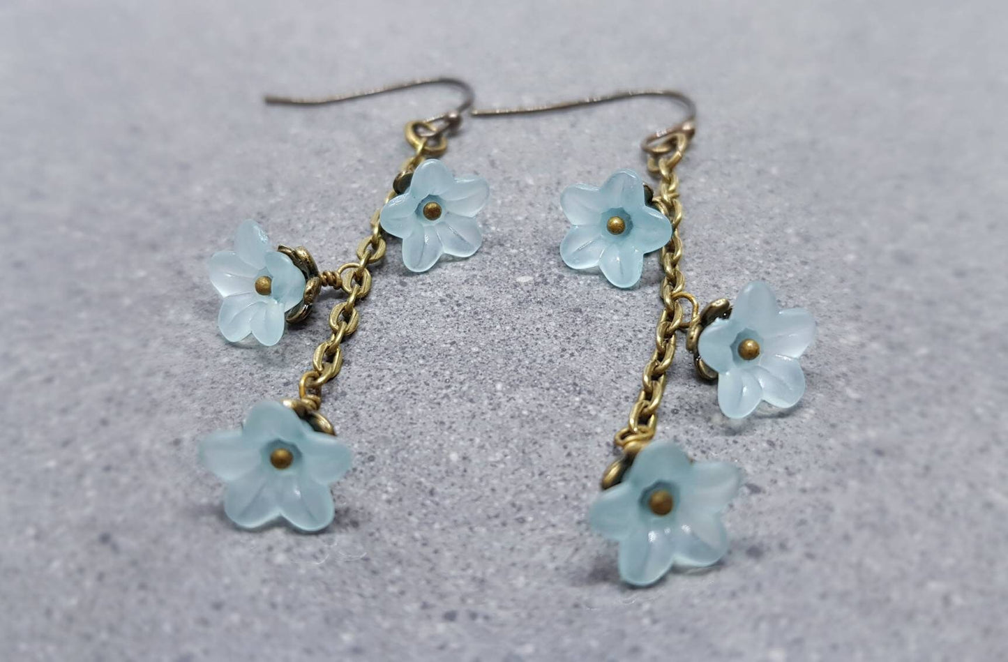 Flower Earrings, Hypoallergenic Ear Wires, Blue/Teal Earrings, Boho Jewelry, Simple Vintage Earrings