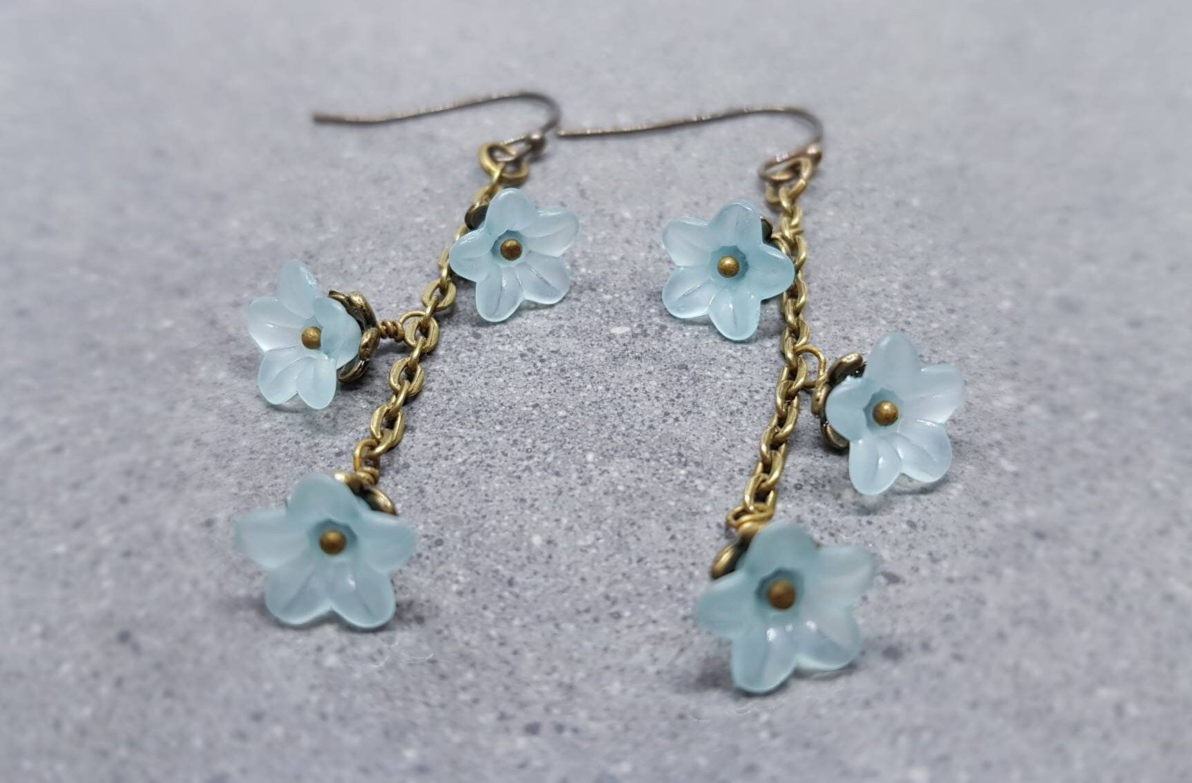 Flower Earrings, Hypoallergenic Ear Wires, Blue/Teal Earrings, Boho Jewelry, Simple Vintage Earrings