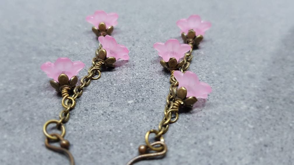 Flower Earrings, Hypoallergenic Ear Wires, Pink Earrings, Boho Jewelry, Simple Vintage Earrings