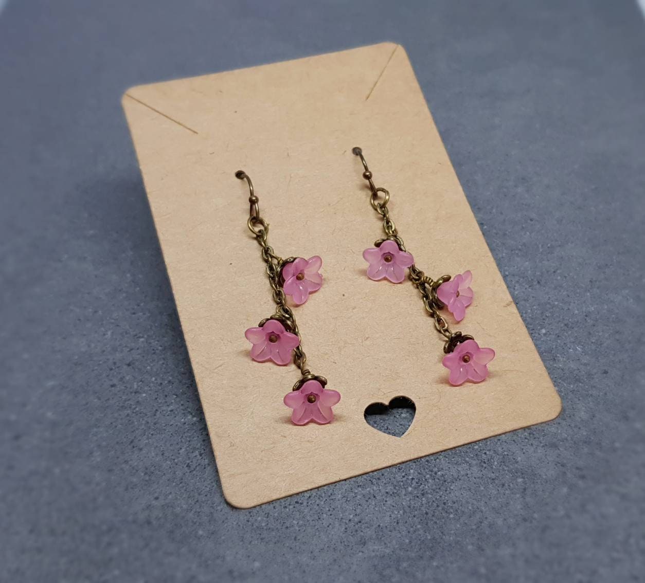 Flower Earrings, Hypoallergenic Ear Wires, Pink Earrings, Boho Jewelry, Simple Vintage Earrings