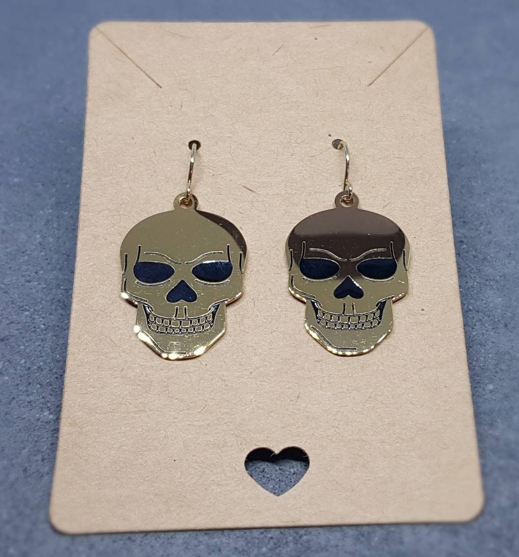 Skull Earrings, Hypoallergenic Ear Wires, Gold Stainless 14k gold plated Earrings, Gothic Earrings, Gothic Jewellery