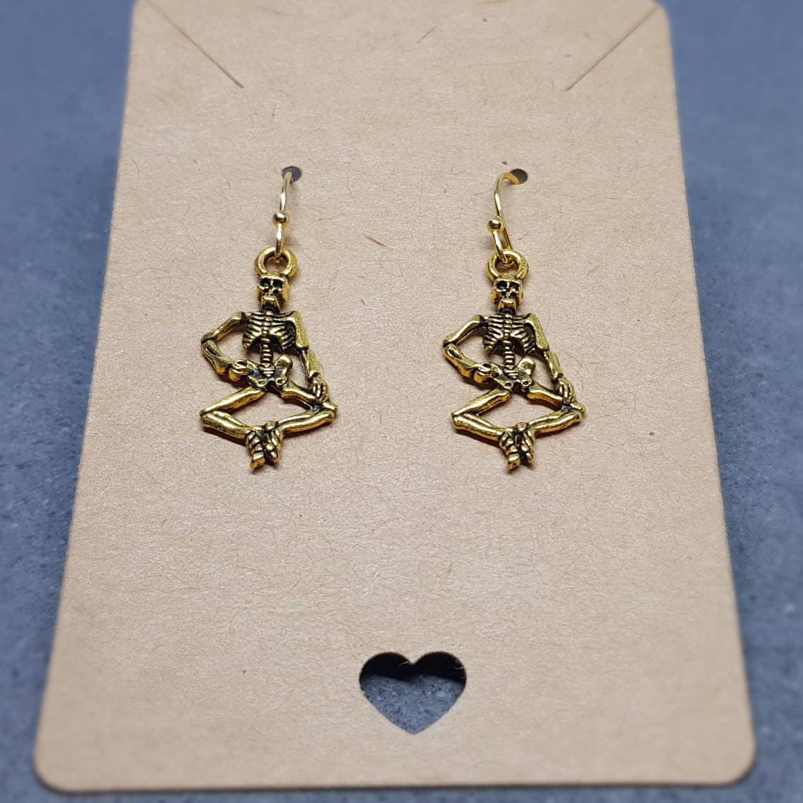 Skeleton Earrings, Hypoallergenic Ear Wires, Gold Skeleton, Gothic Jewellery