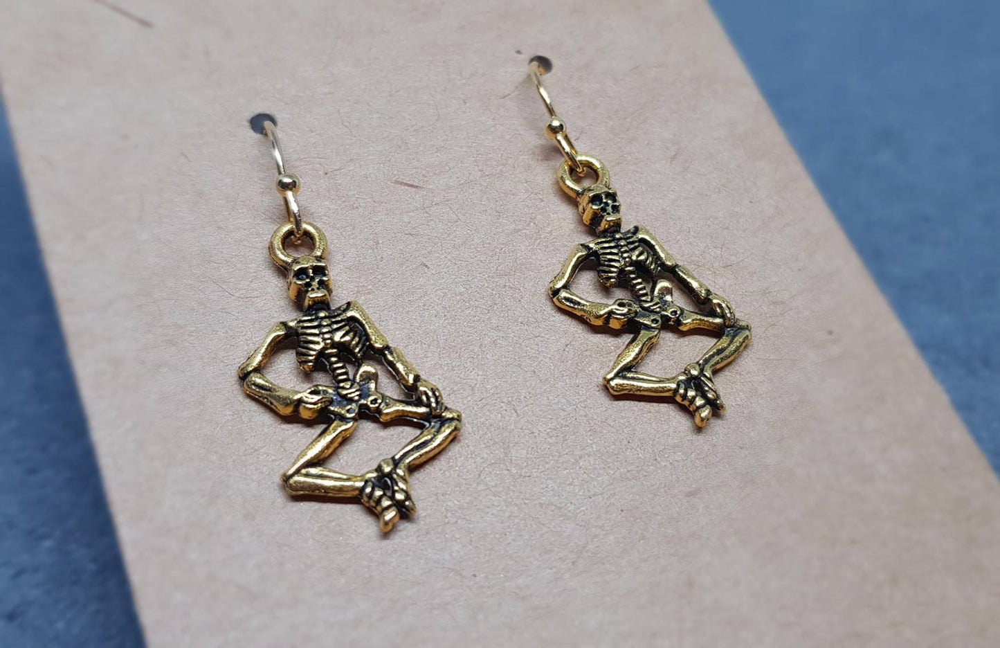 Skeleton Earrings, Hypoallergenic Ear Wires, Gold Skeleton, Gothic Jewellery