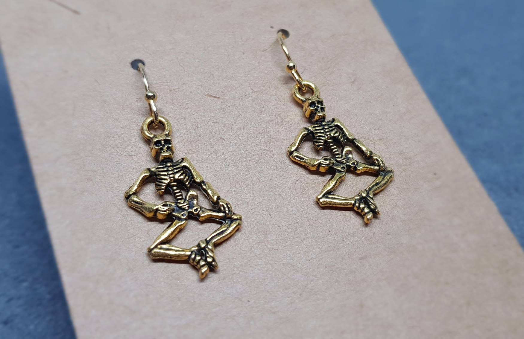Skeleton Earrings, Hypoallergenic Ear Wires, Gold Skeleton, Gothic Jewellery
