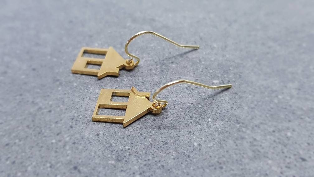 House Earrings, Hypoallergenic Ear Wires, Family Home Earrings, New Home Gifts, Gold Stainless Steel Earrings, Gift for her