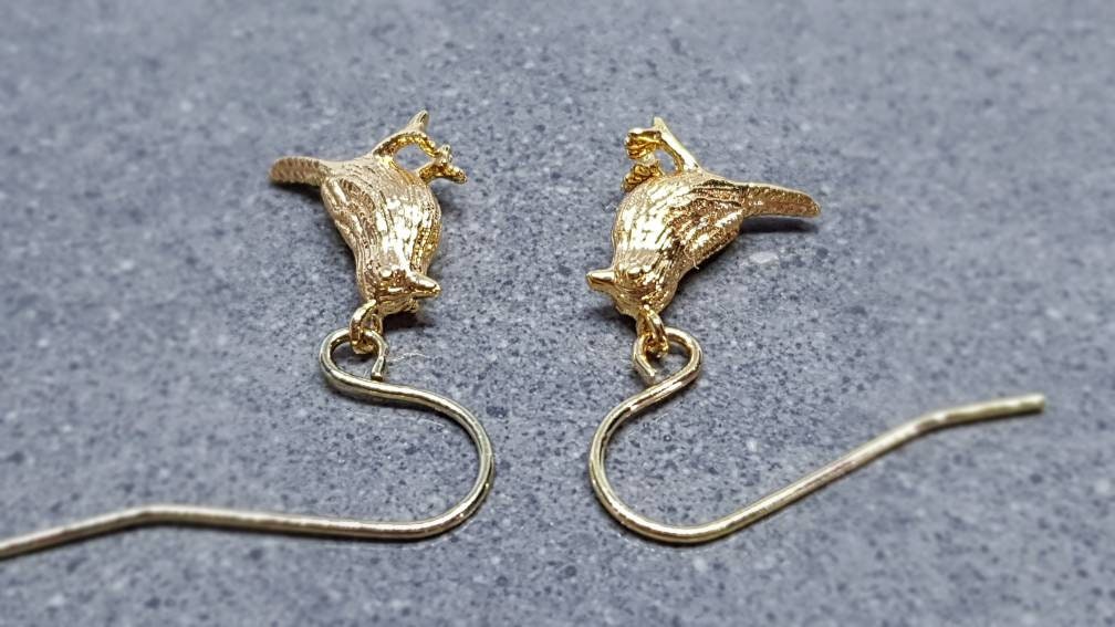 Bird Earrings, Hypoallergenic Ear Wires, Gold Bird Earrings, Gold Earrings, Brass Bird Earrings