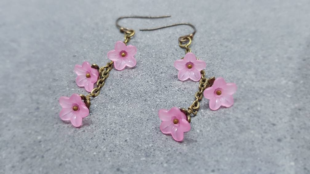 Flower Earrings, Hypoallergenic Ear Wires, Pink Earrings, Boho Jewelry, Simple Vintage Earrings