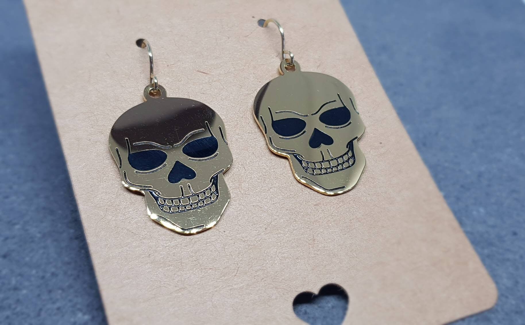 Skull Earrings, Hypoallergenic Ear Wires, Gold Stainless 14k gold plated Earrings, Gothic Earrings, Gothic Jewellery