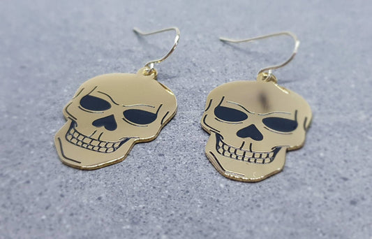 Skull Earrings, Hypoallergenic Ear Wires, Gold Stainless 14k gold plated Earrings, Gothic Earrings, Gothic Jewellery