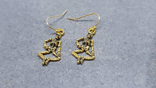 Skeleton Earrings, Hypoallergenic Ear Wires, Gold Skeleton, Gothic Jewellery