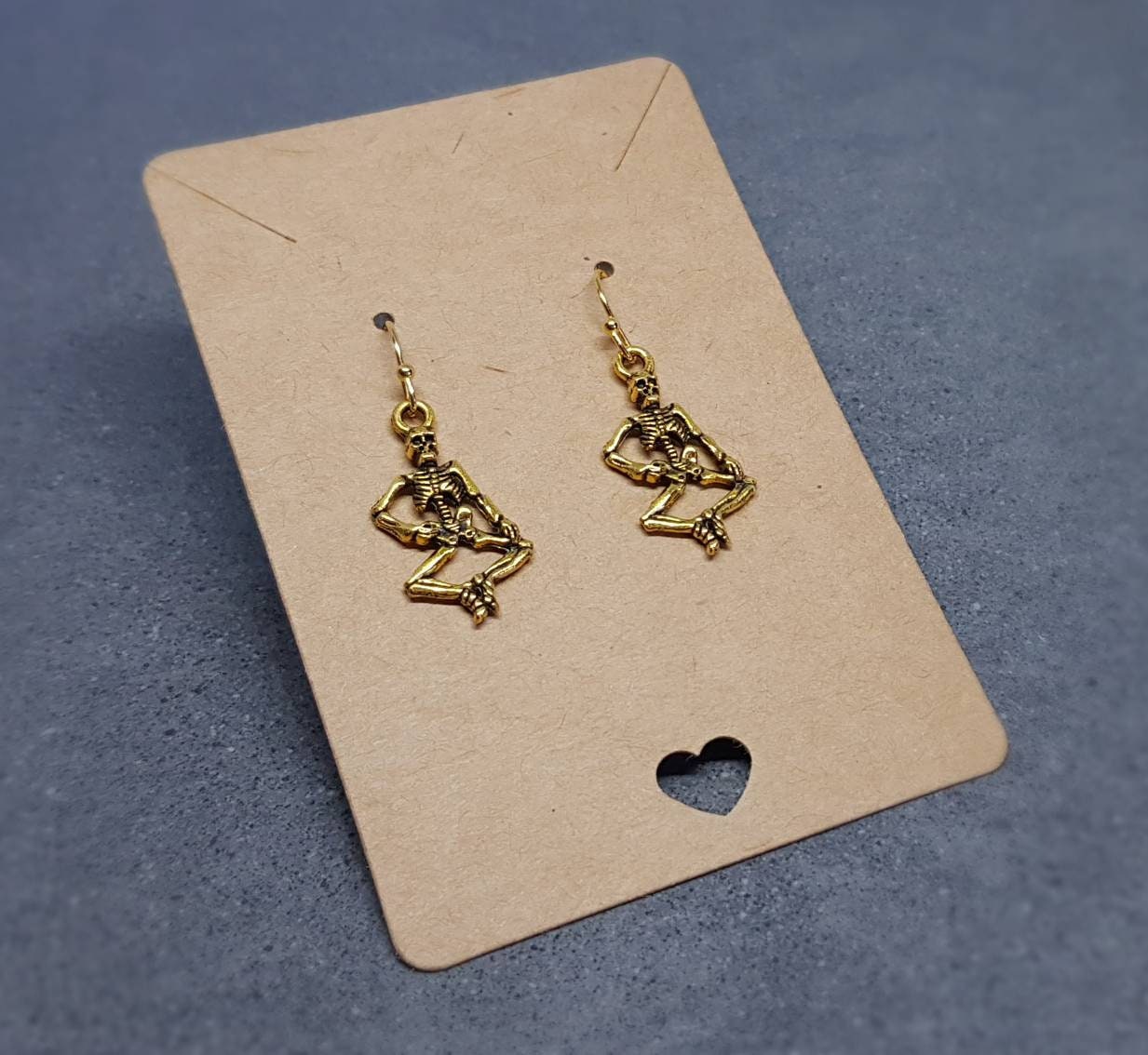 Skeleton Earrings, Hypoallergenic Ear Wires, Gold Skeleton, Gothic Jewellery