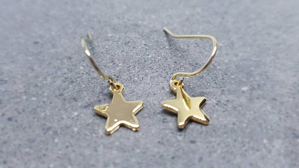Star Earrings, Hypoallergenic Ear Wires, Gold Stainless Steel Earrings