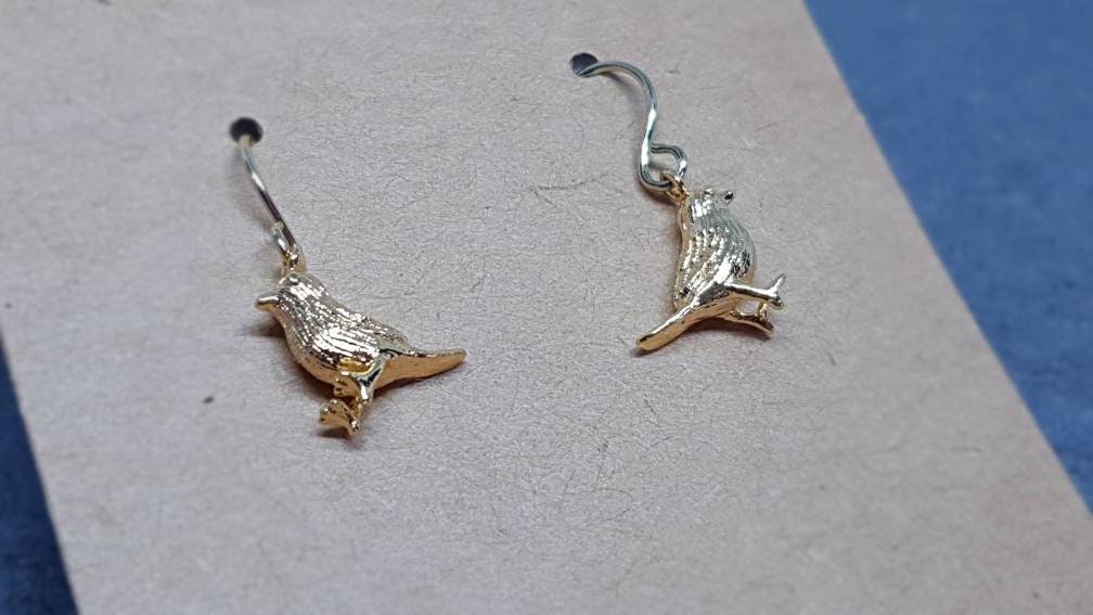 Bird Earrings, Hypoallergenic Ear Wires, Gold Bird Earrings, Gold Earrings, Brass Bird Earrings