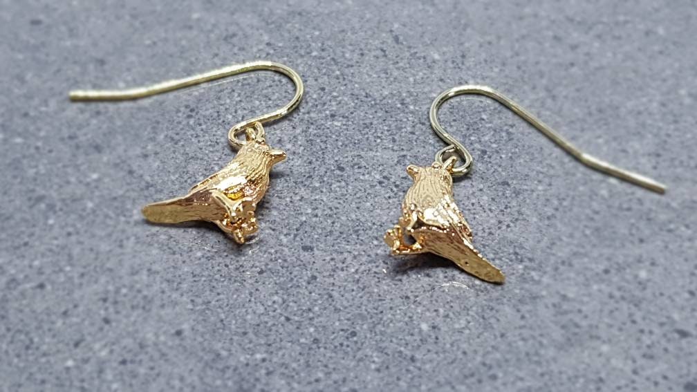 Bird Earrings, Hypoallergenic Ear Wires, Gold Bird Earrings, Gold Earrings, Brass Bird Earrings