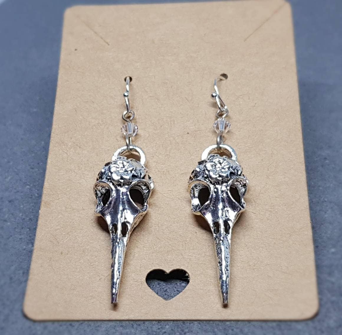 Raven Skull Earrings, Hypoallergenic Ear Wires, Bird Skull Earrings, Skull Earrings, Gothic Jewellery, Lightweight & Detailed Earrings
