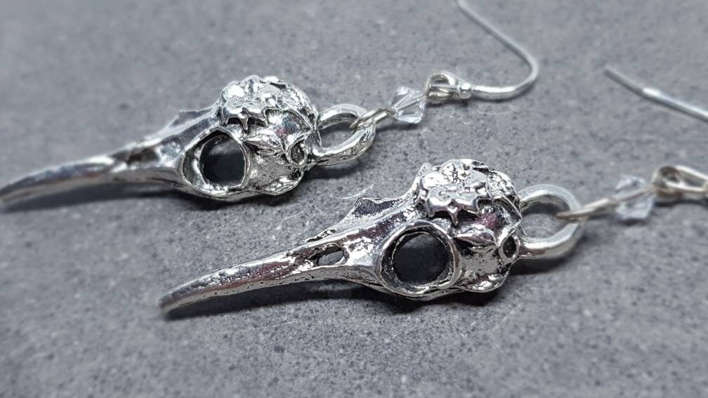 Raven Skull Earrings, Hypoallergenic Ear Wires, Bird Skull Earrings, Skull Earrings, Gothic Jewellery, Lightweight & Detailed Earrings