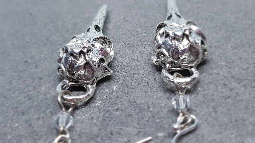 Raven Skull Earrings, Hypoallergenic Ear Wires, Bird Skull Earrings, Skull Earrings, Gothic Jewellery, Lightweight & Detailed Earrings