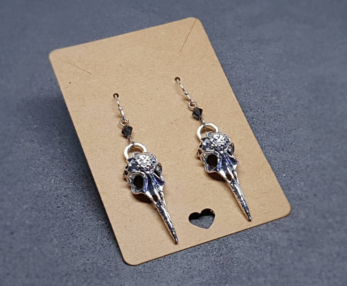 Raven Skull Earrings, Choice of Ear Wires, Bird Skull Earrings, Skull Earrings, Gothic Jewellery, Lightweight & Detailed, PRIMERO Crystals®