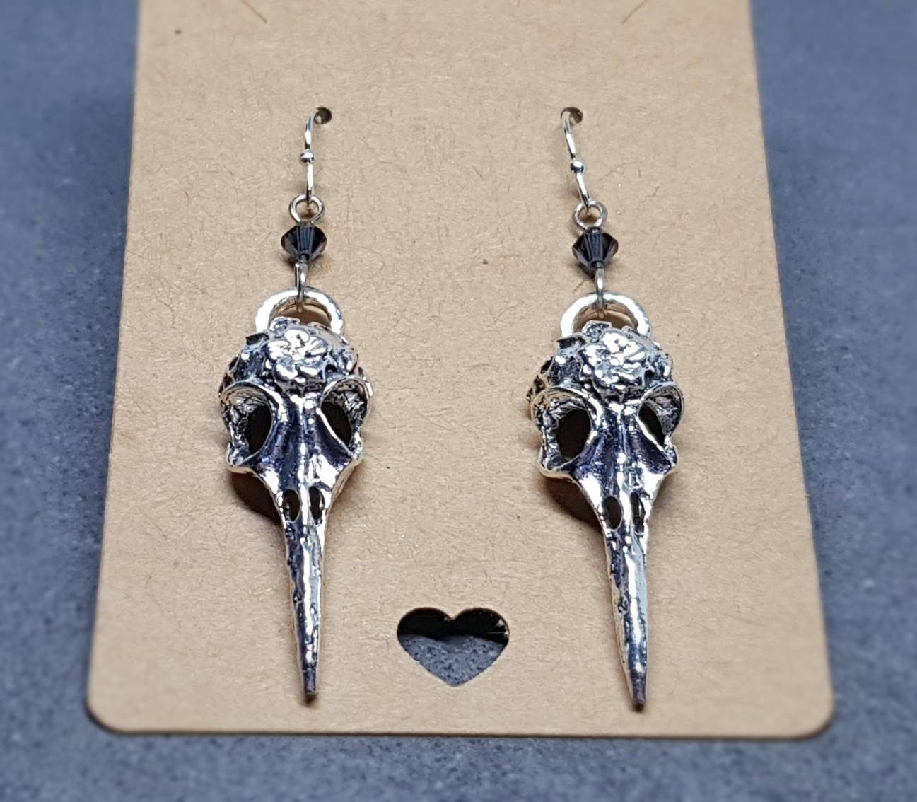 Raven Skull Earrings, Choice of Ear Wires, Bird Skull Earrings, Skull Earrings, Gothic Jewellery, Lightweight & Detailed, PRIMERO Crystals®