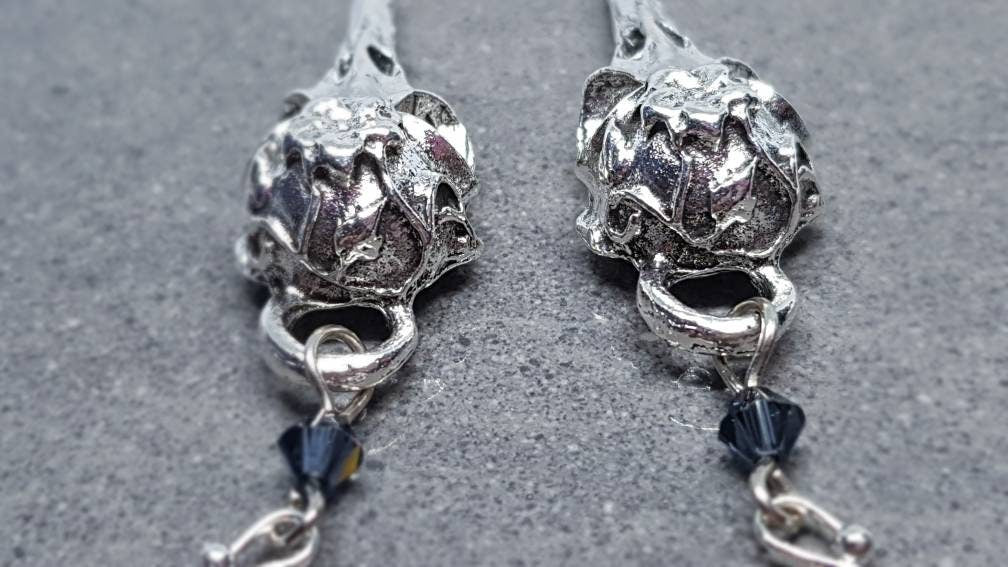 Raven Skull Earrings, Choice of Ear Wires, Bird Skull Earrings, Skull Earrings, Gothic Jewellery, Lightweight & Detailed, PRIMERO Crystals®