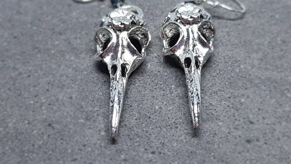 Raven Skull Earrings, Choice of Ear Wires, Bird Skull Earrings, Skull Earrings, Gothic Jewellery, Lightweight & Detailed, PRIMERO Crystals®