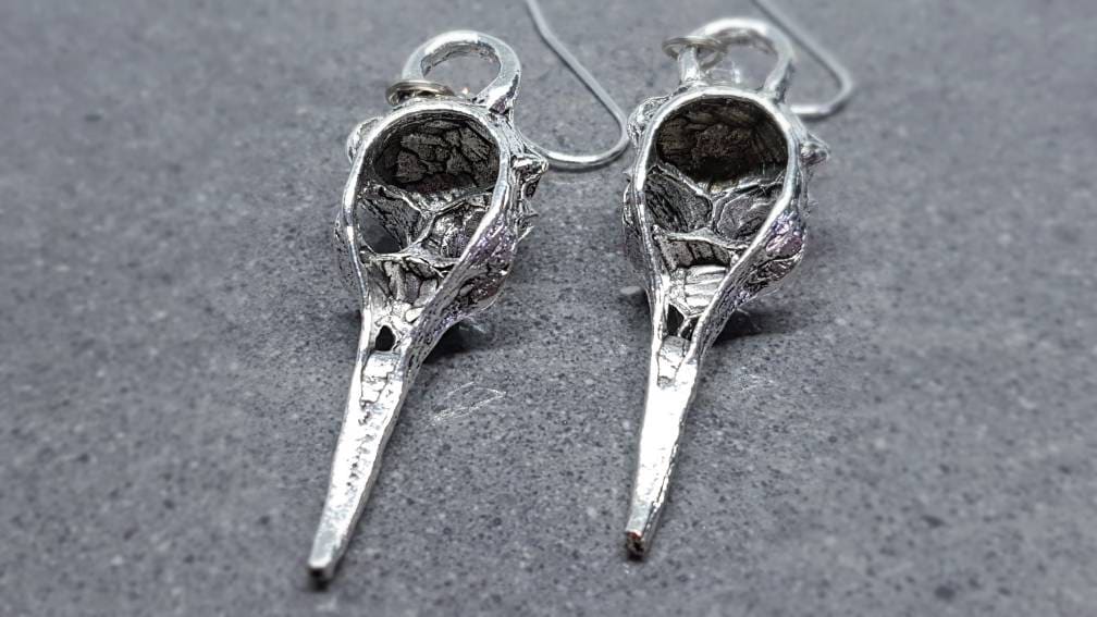 Raven Skull Earrings, Hypoallergenic Ear Wires, Bird Skull Earrings, Skull Earrings, Gothic Jewellery, Lightweight & Detailed Earrings