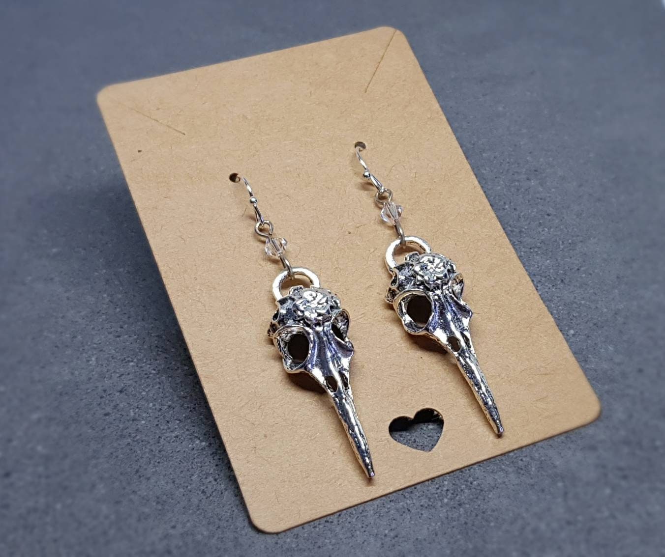 Raven Skull Earrings, Hypoallergenic Ear Wires, Bird Skull Earrings, Skull Earrings, Gothic Jewellery, Lightweight & Detailed Earrings