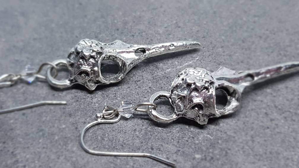 Raven Skull Earrings, Hypoallergenic Ear Wires, Bird Skull Earrings, Skull Earrings, Gothic Jewellery, Lightweight & Detailed Earrings