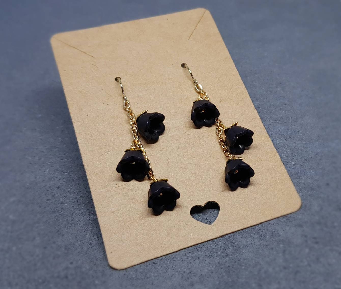 Flower Earrings, Hypoallergenic Ear Wires, Black Earrings, Boho Jewelry, Simple Vintage Earrings