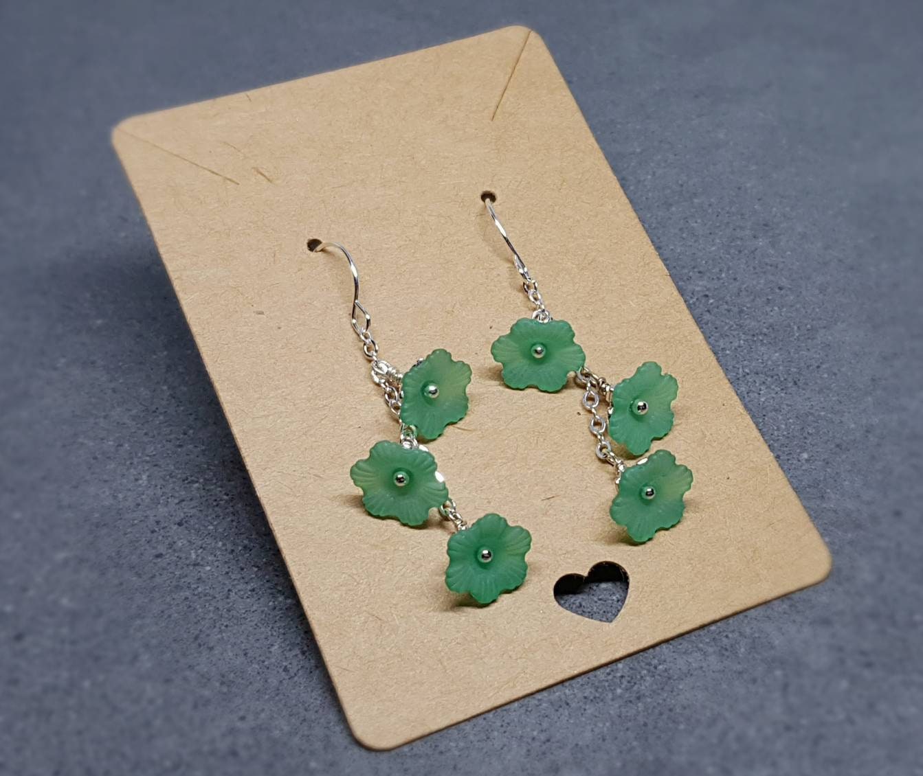 Flower Earrings, Hypoallergenic Ear Wires, Emerald Green Earrings, Boho Jewelry, Simple Vintage Earrings