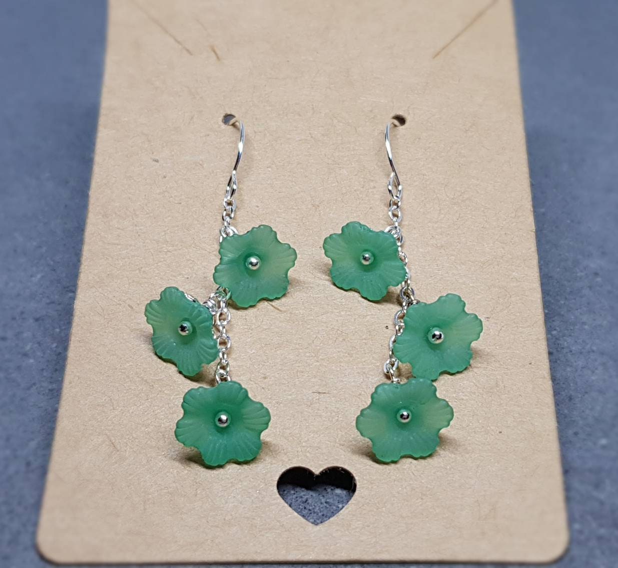 Flower Earrings, Hypoallergenic Ear Wires, Emerald Green Earrings, Boho Jewelry, Simple Vintage Earrings