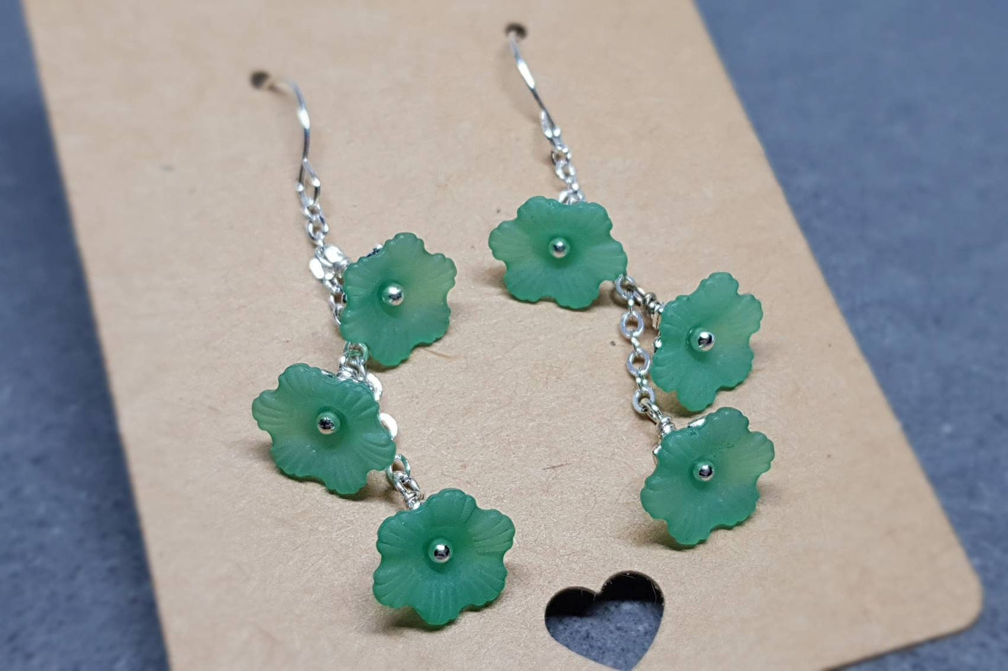 Flower Earrings, Hypoallergenic Ear Wires, Emerald Green Earrings, Boho Jewelry, Simple Vintage Earrings
