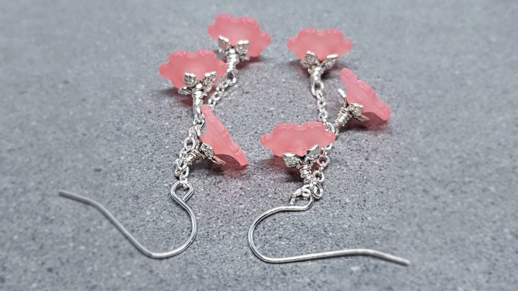 Flower Earrings, Hypoallergenic Ear Wires, Coral Earrings, Boho Jewelry, Simple Vintage Earrings