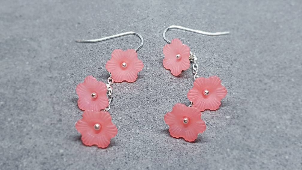 Flower Earrings, Hypoallergenic Ear Wires, Coral Earrings, Boho Jewelry, Simple Vintage Earrings