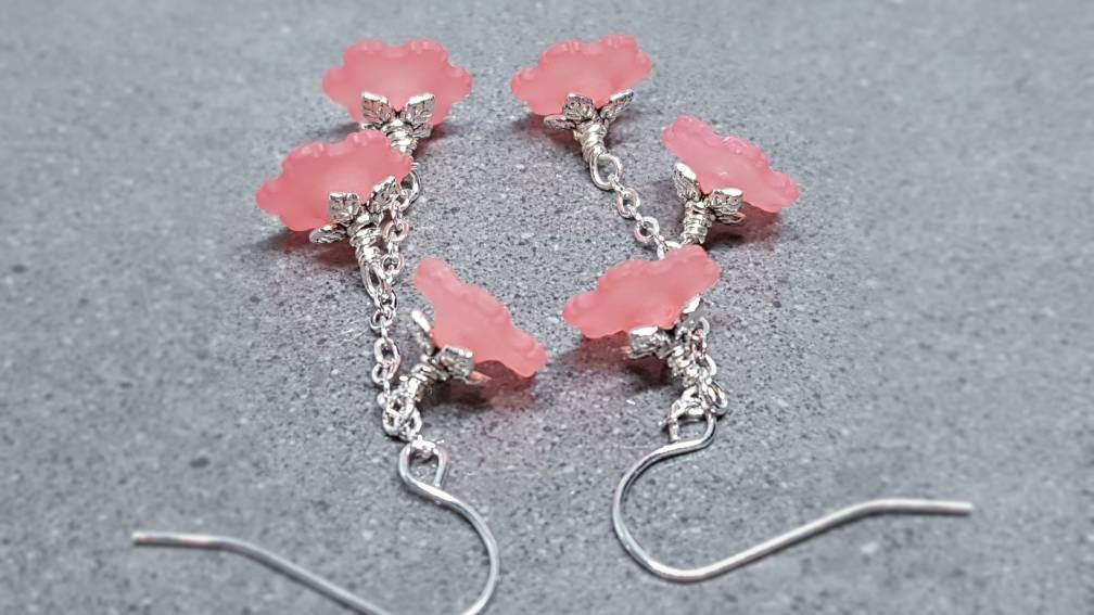 Flower Earrings, Hypoallergenic Ear Wires, Coral Earrings, Boho Jewelry, Simple Vintage Earrings