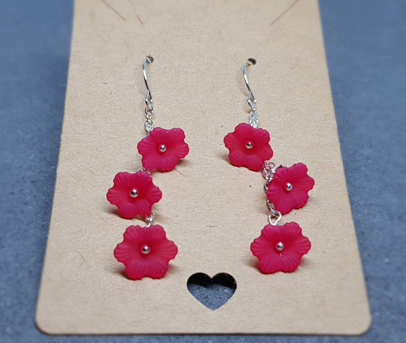 Flower Earrings, Hypoallergenic Ear Wires, Deep Pink Earrings, Boho Jewelry, Simple Vintage Earrings