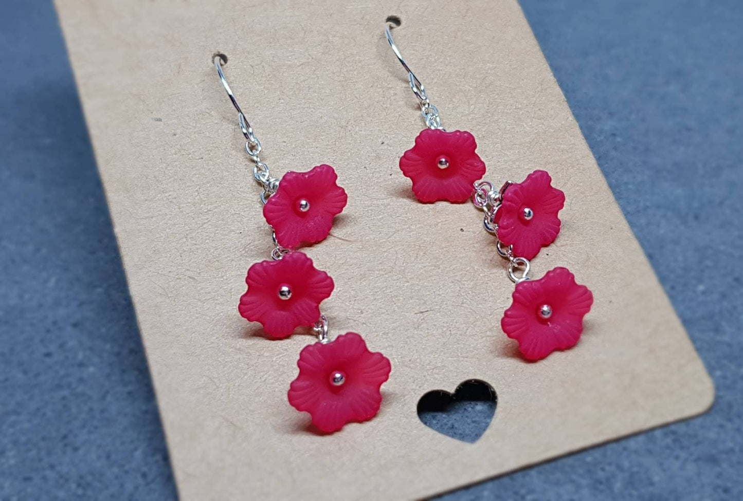 Flower Earrings, Hypoallergenic Ear Wires, Deep Pink Earrings, Boho Jewelry, Simple Vintage Earrings
