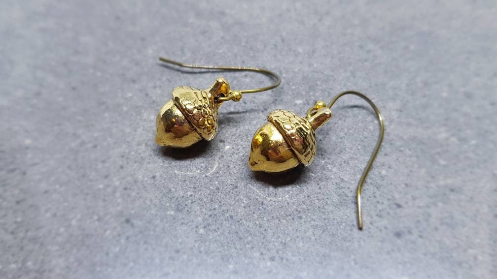 Large Acorn Earrings, Hypoallergenic Ear Wires, Fall Earrings, Gold Acorn Earrings, Autumn Earrings