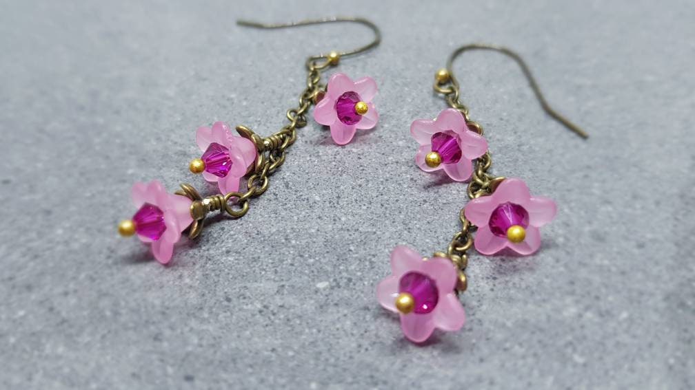 Flower Earrings, Hypoallergenic Ear Wires, Cherry Blossom Earrings, Spring Flower Earrings, Easter Earrings, PRIMERO Crystals®, Mother's Day