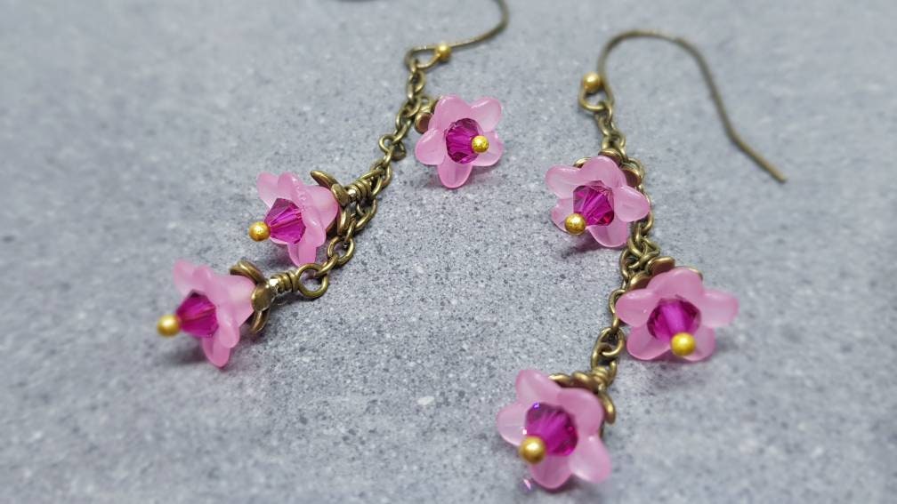 Flower Earrings, Hypoallergenic Ear Wires, Cherry Blossom Earrings, Spring Flower Earrings, Easter Earrings, PRIMERO Crystals®, Mother's Day