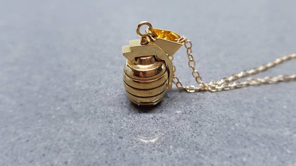 Grenade Choker, Grenade Necklace, Gold Grenade, Stainless Steel Grenade, Gothic Jewellery